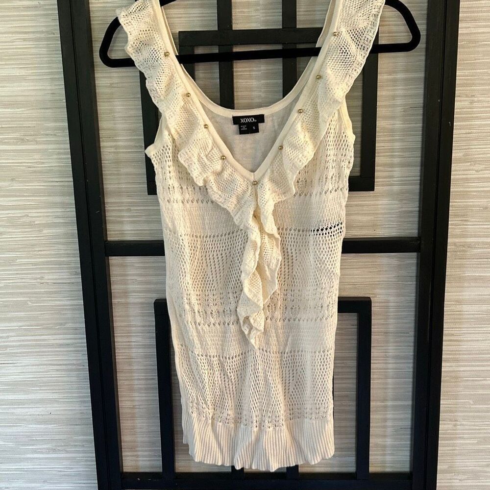 XOXO off-white crochet knit top low-cut V size S